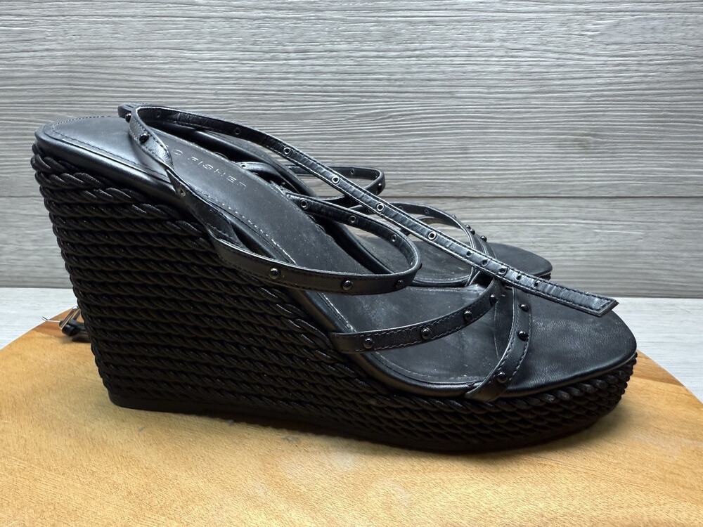 Marc Fisher Womens Zig Black Wedge Sandals Shoes 10 M